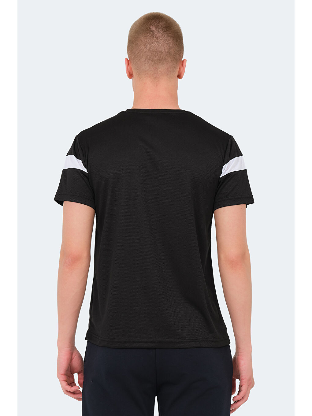 Siyah Bisiklet Yaka Kısa Kollu Erkek Tişört-1