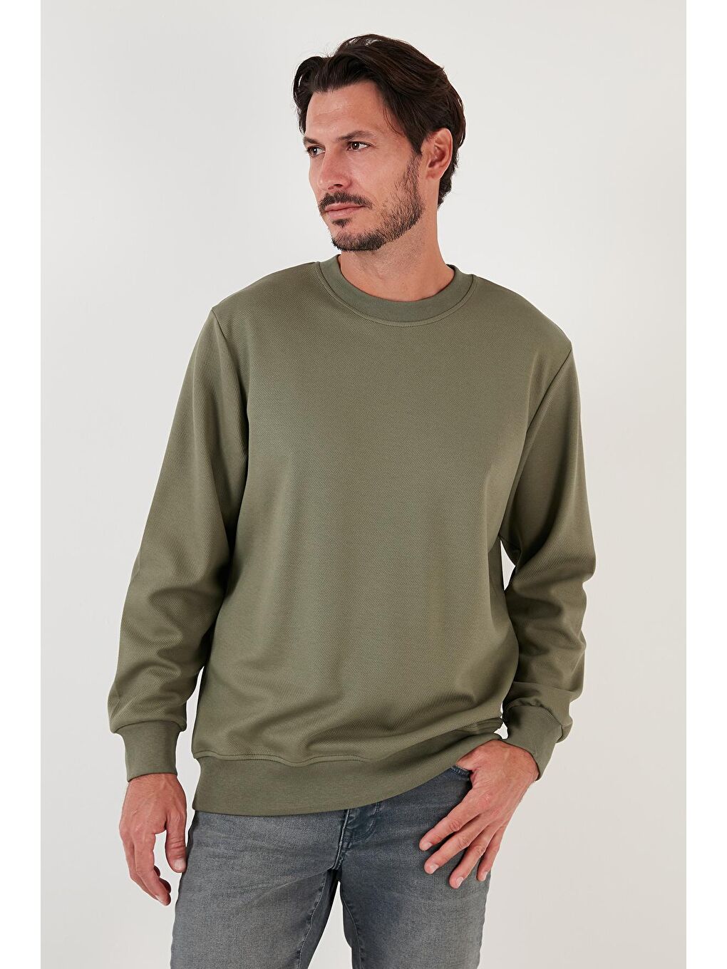 Buratti Haki Pamuklu Bisiklet Yaka Regular Fit Basic Erkek Sweatshirt 5905521