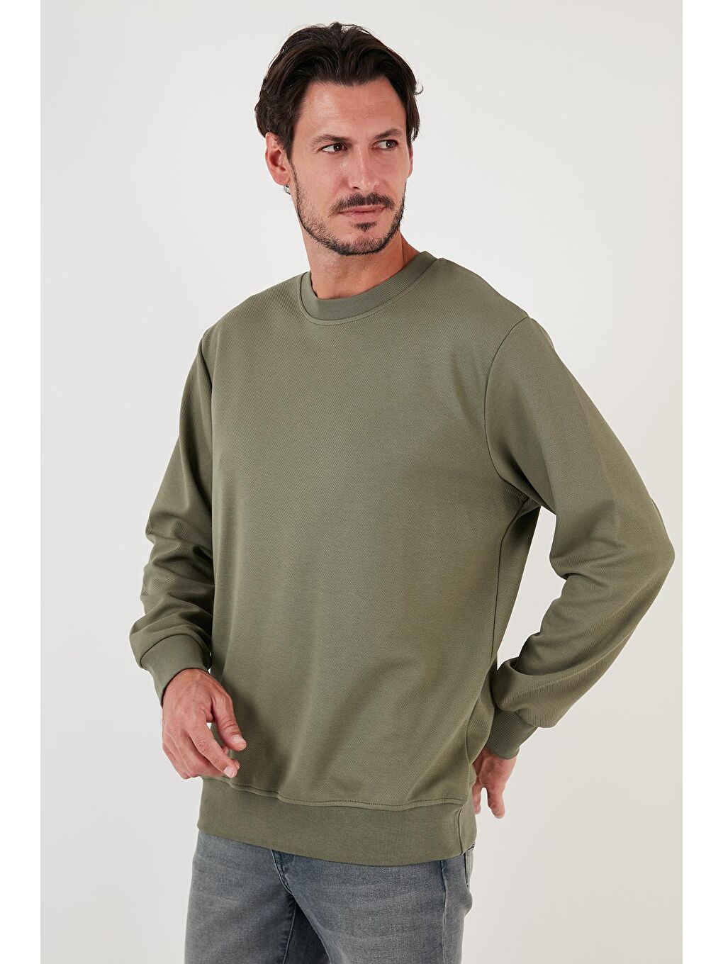 Buratti Haki Pamuklu Bisiklet Yaka Regular Fit Basic Erkek Sweatshirt 5905521 - 1