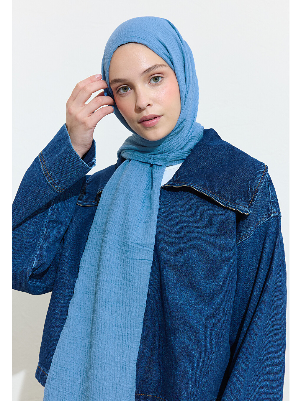 Modal Krinkıl Şal Açık Mavi-3