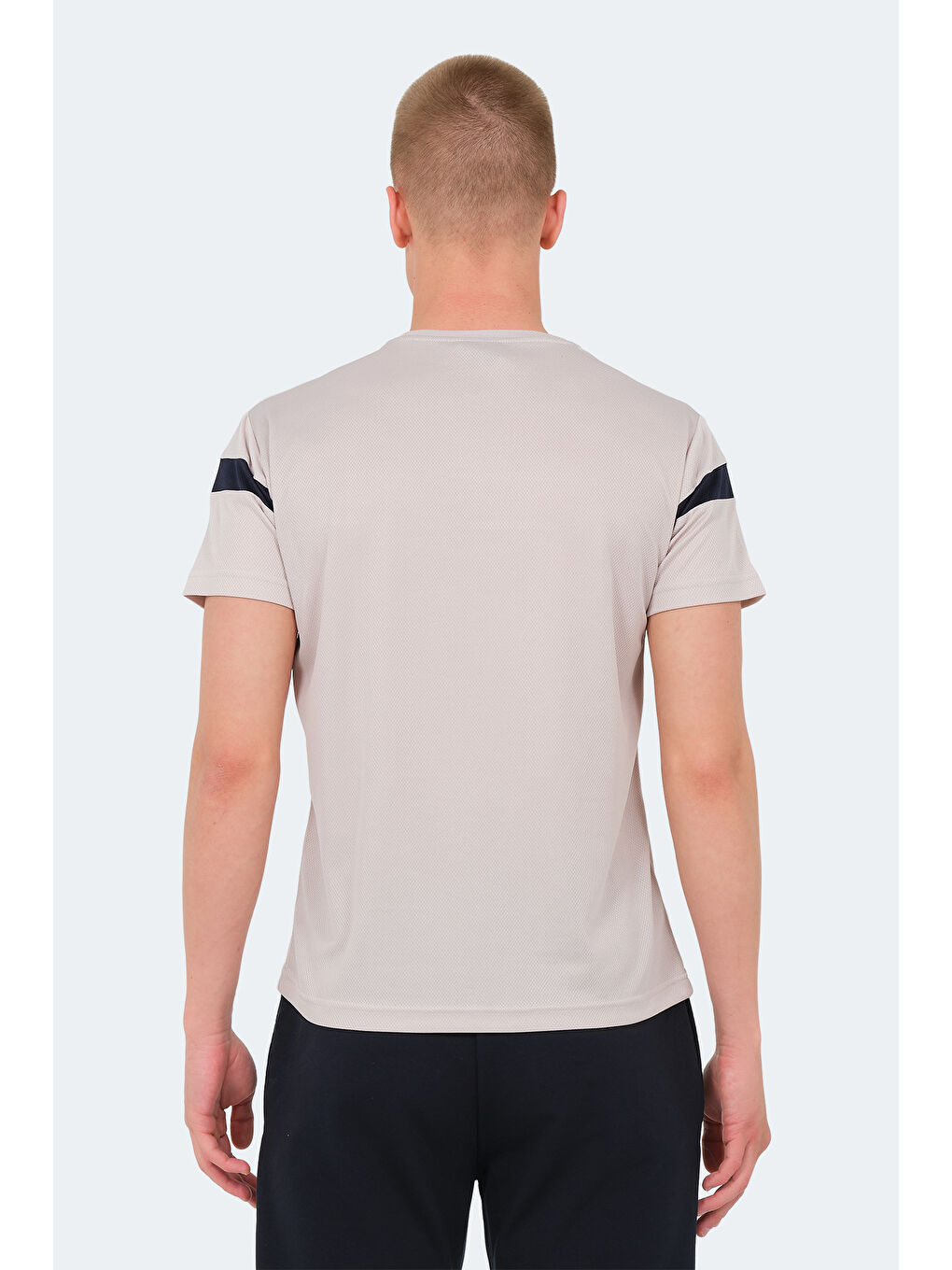 Bej Bisiklet Yaka Kısa Kollu Erkek Tişört-1