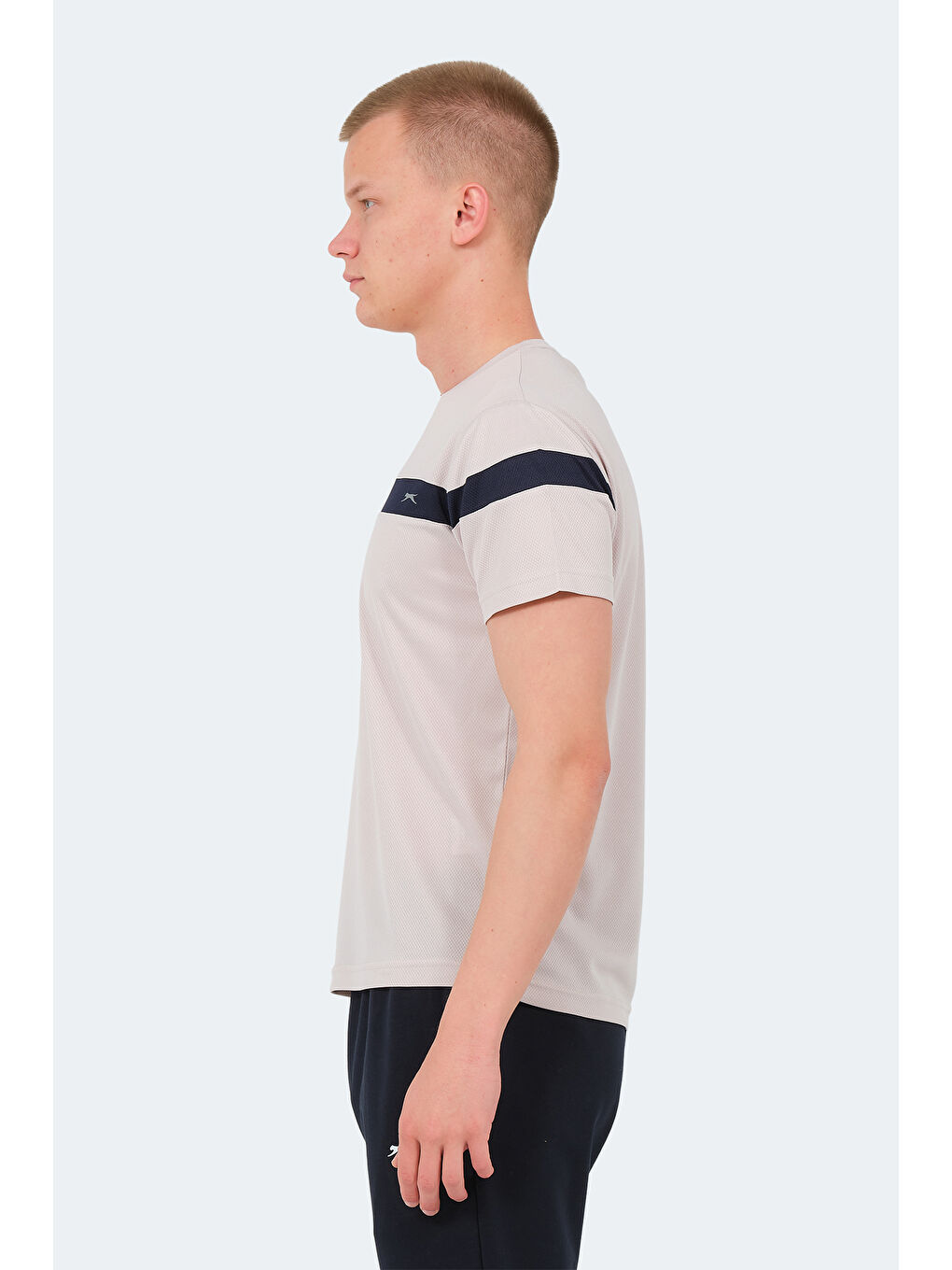 Bej Bisiklet Yaka Kısa Kollu Erkek Tişört-2