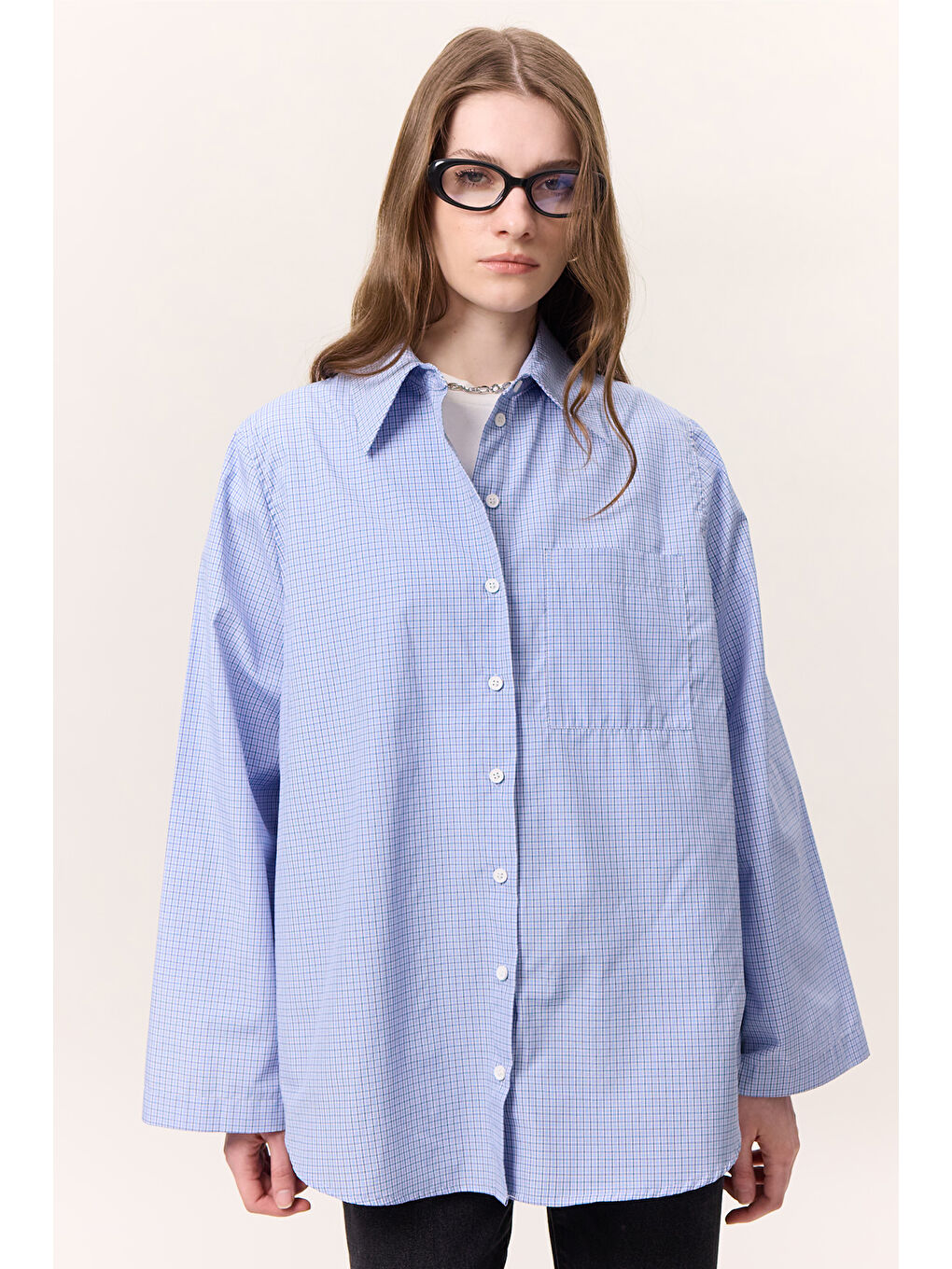 Karışık Geniş Kol Desenli Gömlek Ekose-1