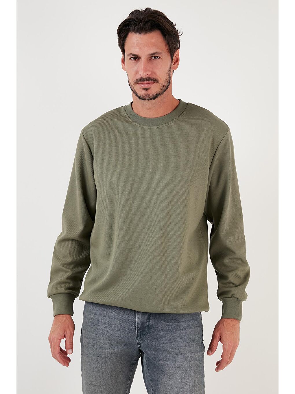 Buratti Haki Pamuklu Bisiklet Yaka Regular Fit Basic Erkek Sweatshirt 5905521 - 2