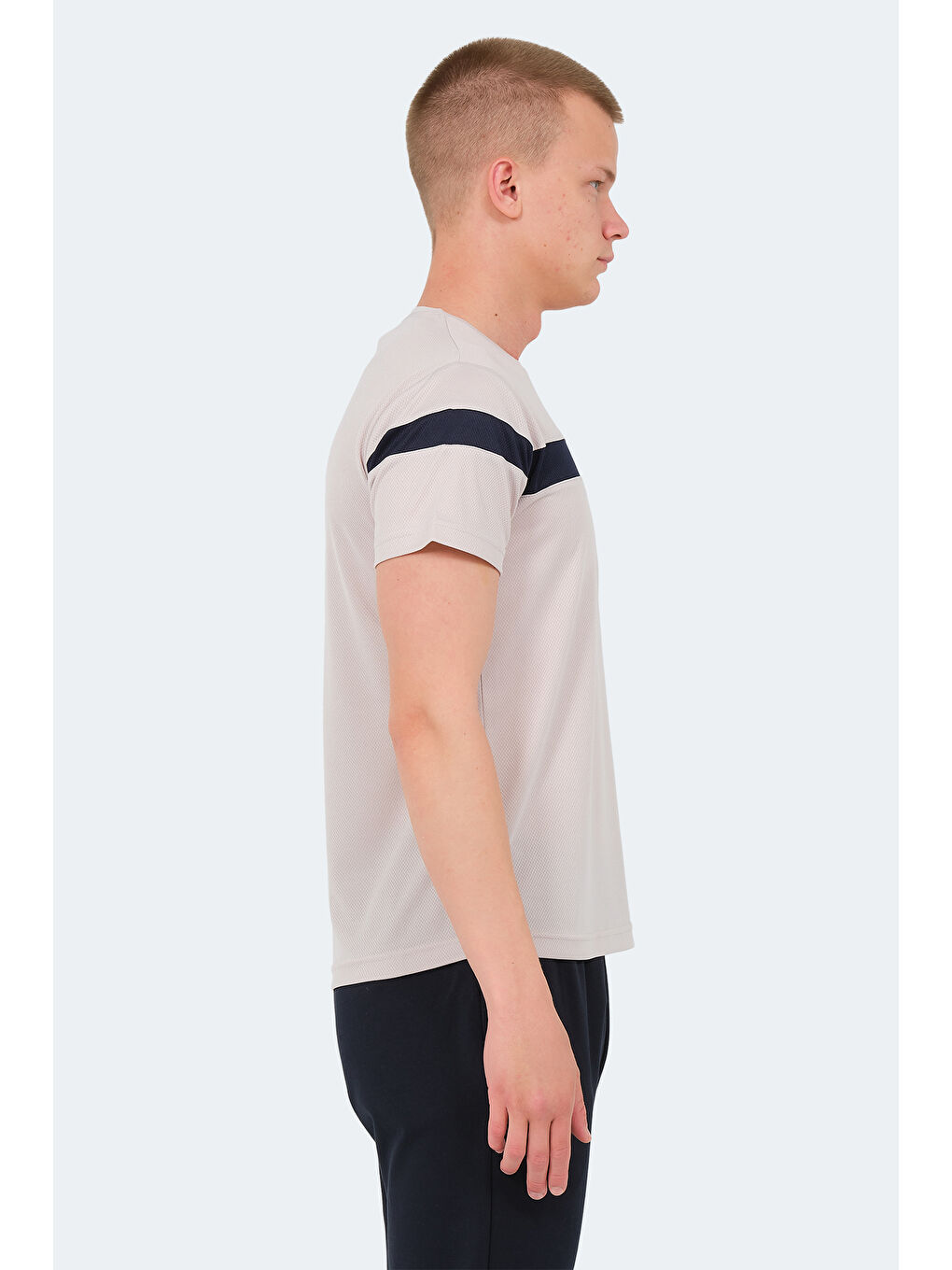Bej Bisiklet Yaka Kısa Kollu Erkek Tişört-3
