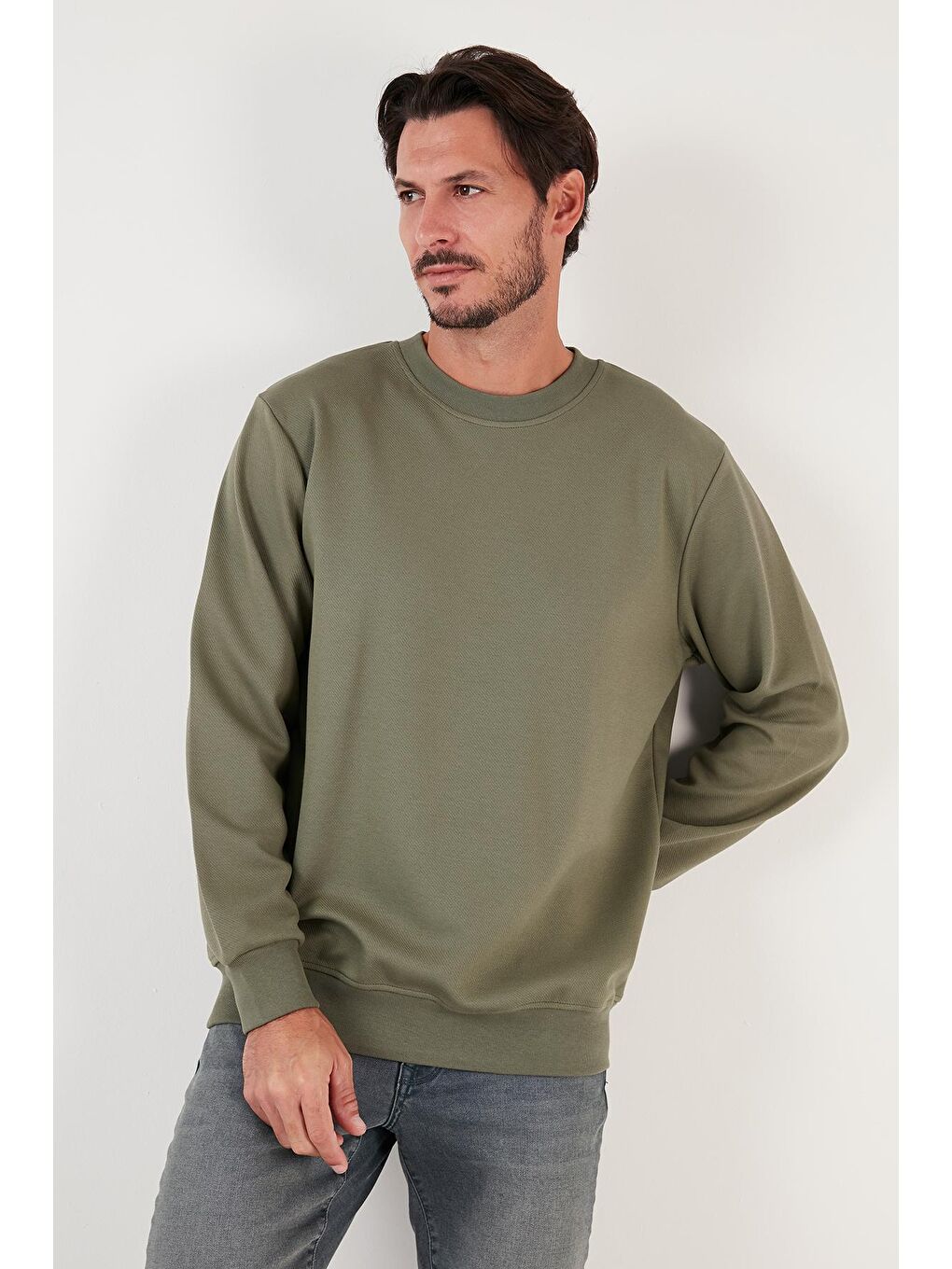 Buratti Haki Pamuklu Bisiklet Yaka Regular Fit Basic Erkek Sweatshirt 5905521 - 3