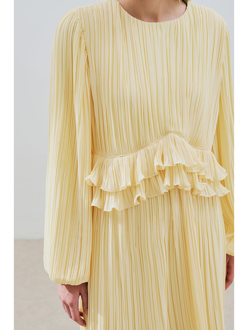 Karışık Mila Piliseli Katlı Elbise Soft Sarı-2