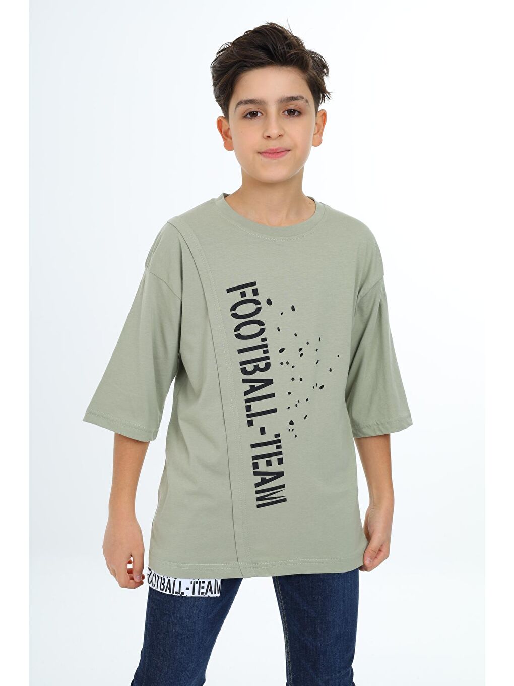 Yeşil Erkek Çocuk Pile Detaylı T-Shirt
