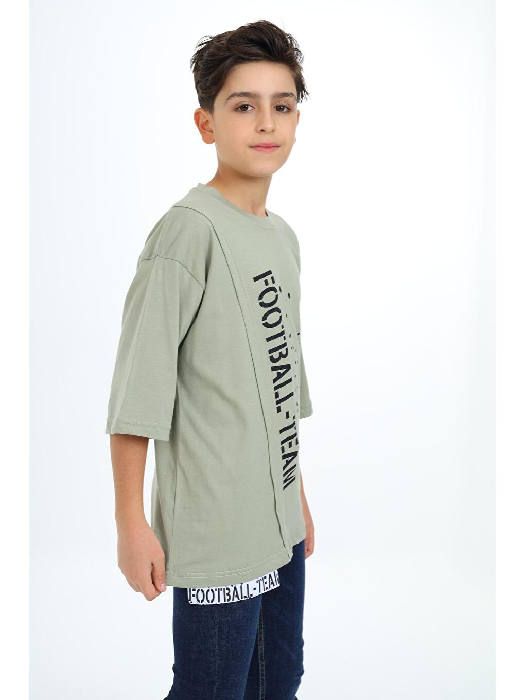 Yeşil Erkek Çocuk Pile Detaylı T-Shirt-1