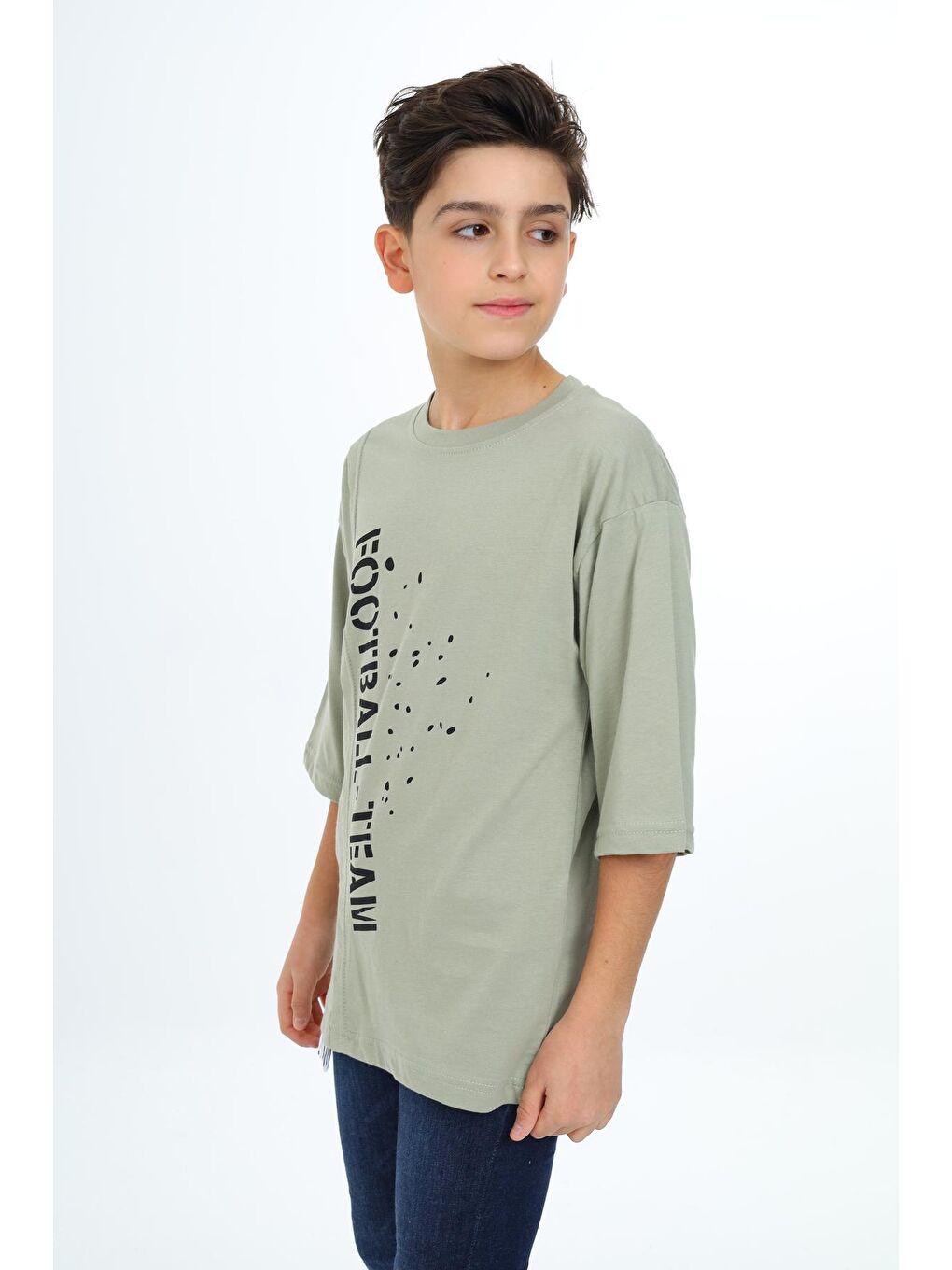 Yeşil Erkek Çocuk Pile Detaylı T-Shirt-2