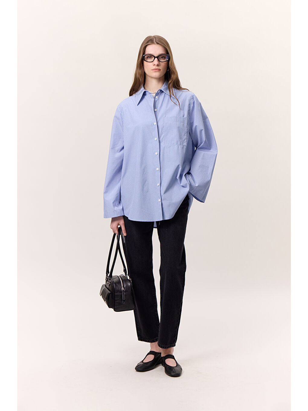 Karışık Geniş Kol Desenli Gömlek Ekose-3