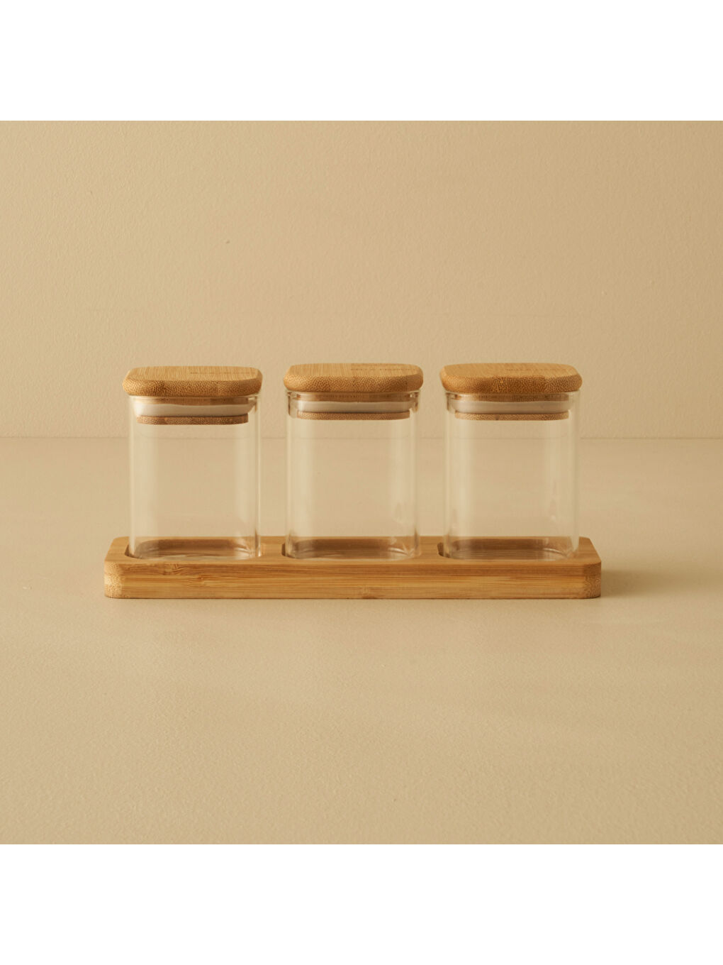 Bej Alice Bambu Kapaklı 3'lü Baharatlık Seti Naturel (21,8x7,8x9,4 cm)