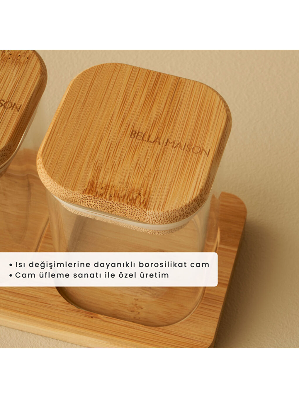 Bej Alice Bambu Kapaklı 3'lü Baharatlık Seti Naturel (21,8x7,8x9,4 cm)-1