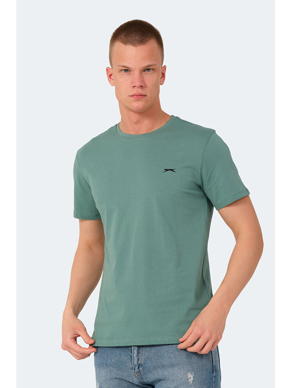 Turkuaz Bisiklet Yaka Kısa Kollu Arkası Yazı Baskılı Erkek Tişört-2