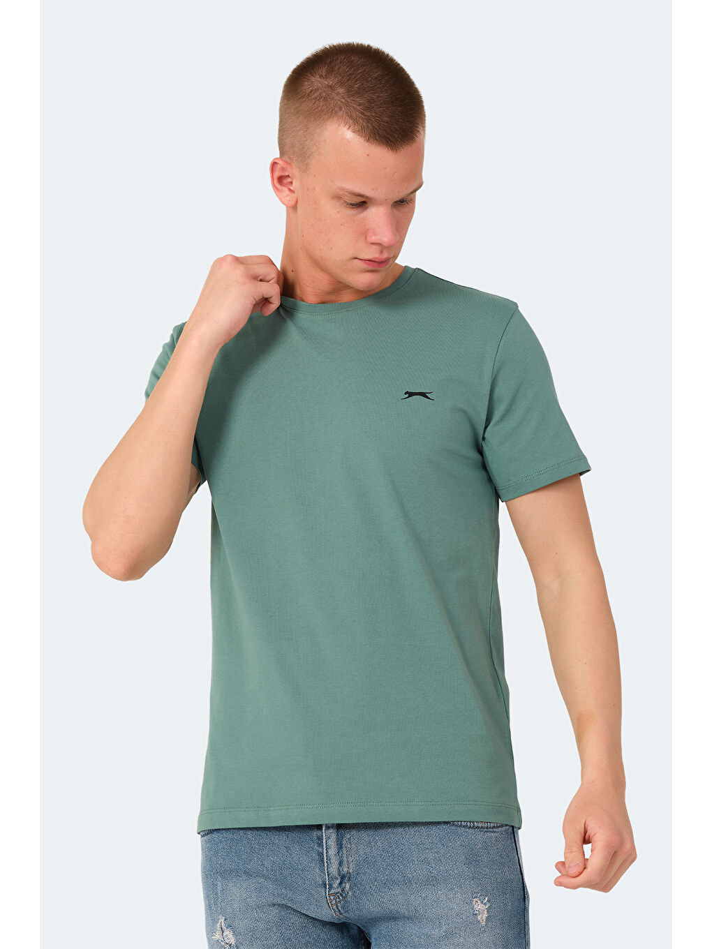 Turkuaz Bisiklet Yaka Kısa Kollu Arkası Yazı Baskılı Erkek Tişört-5