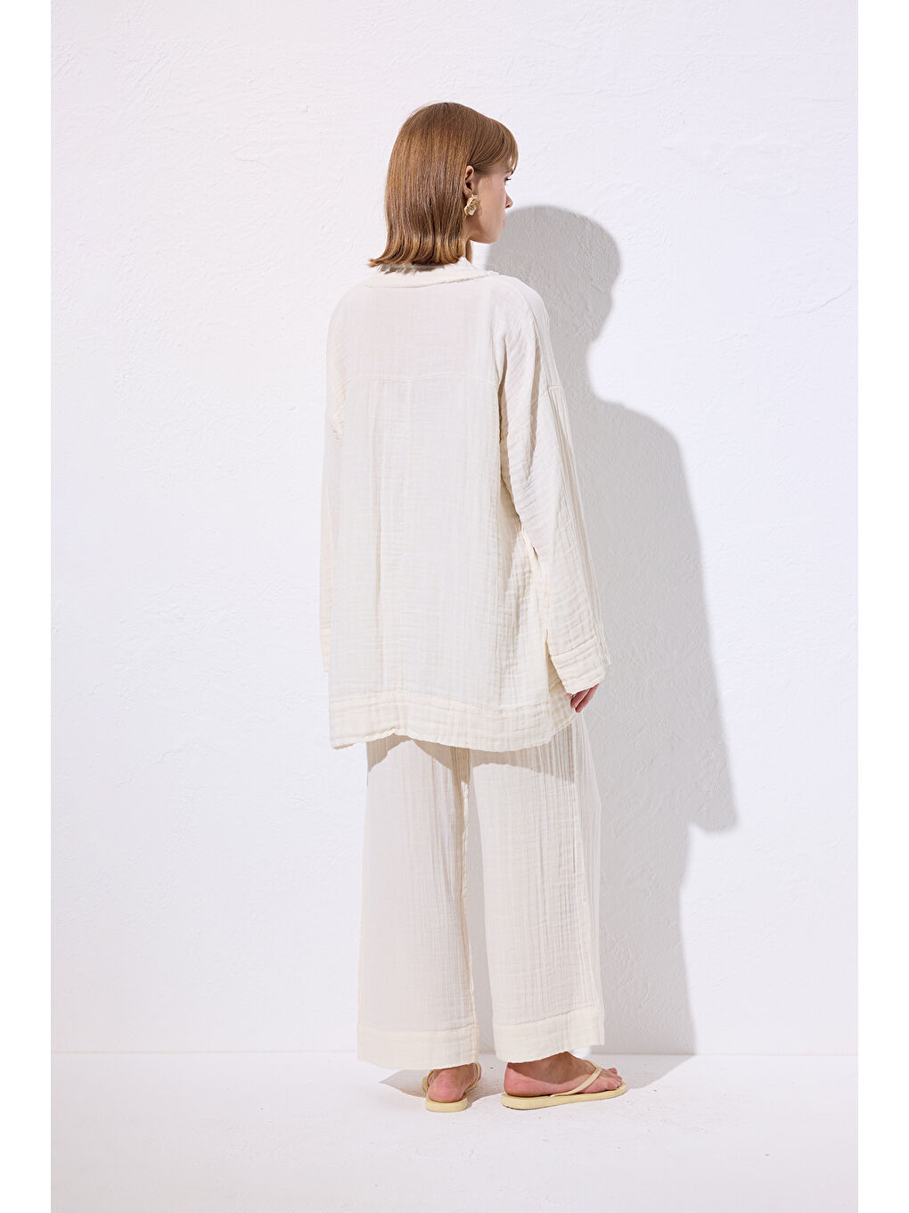 Müslin Geniş Kollu Kimono Bej-3