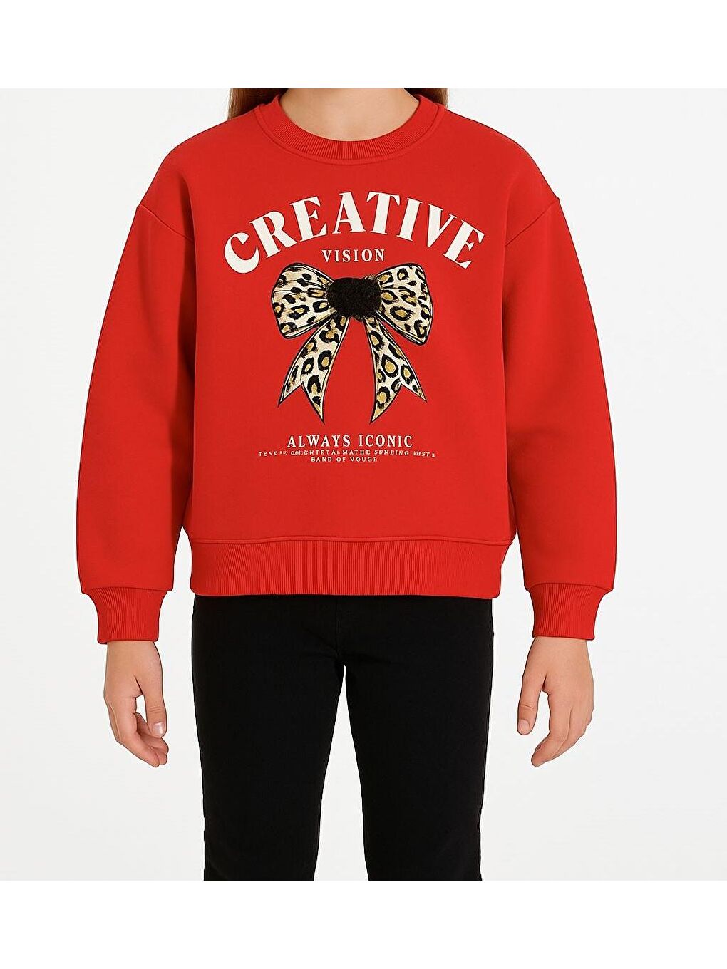 Kırmızı Kız Çocuk Şardonlu Leopar Çiçek Aksesuarlı Sweatshirt