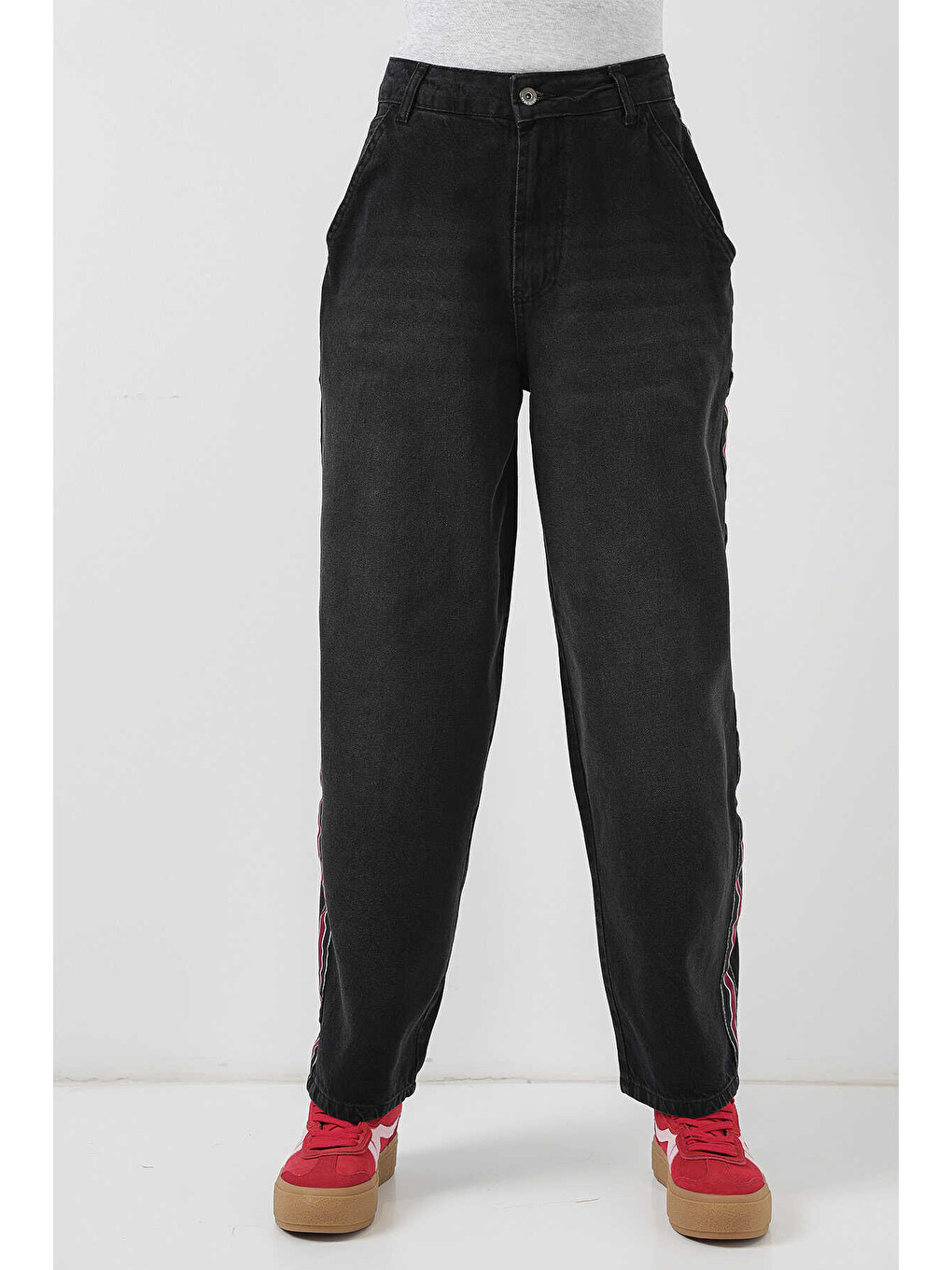 Gri Kadın Yanı Şeritli Pantolon 6700-3