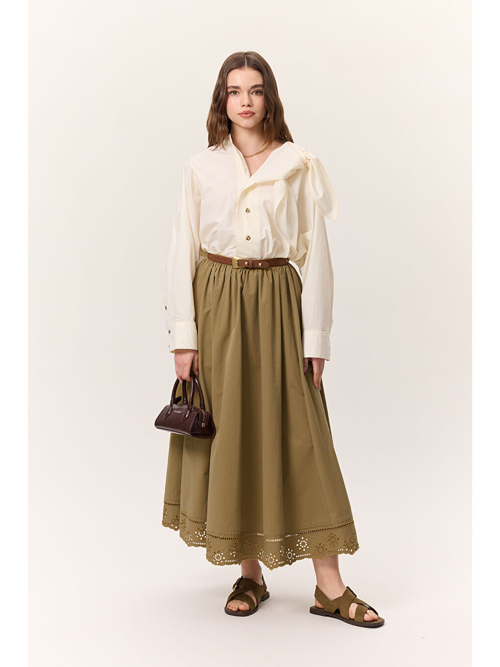 Ekru Bağlamalı Detaylı Tasarım Gömlek Tereyağı-5