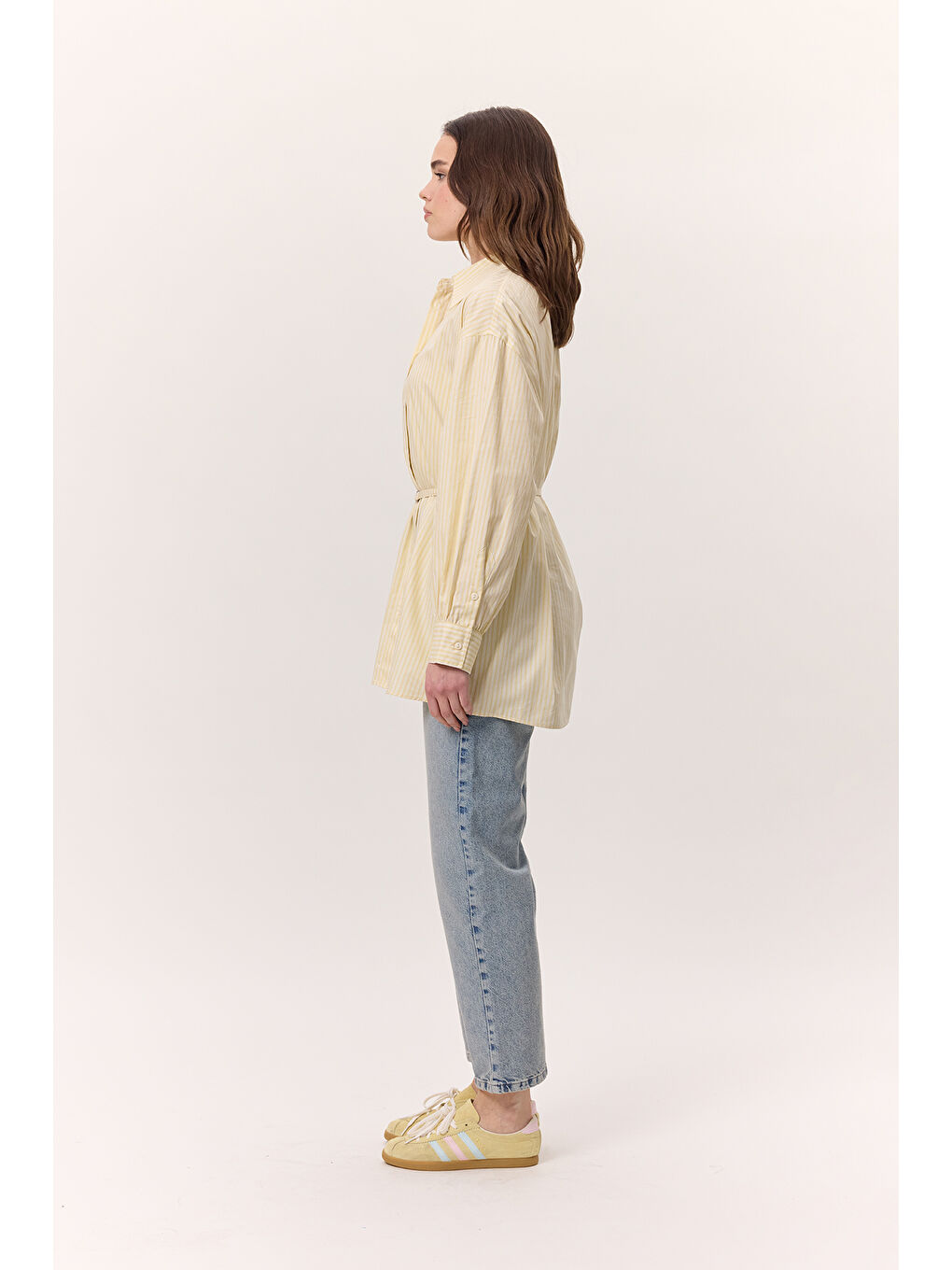 Çizgili Kemerli Gömlek Sarı-5