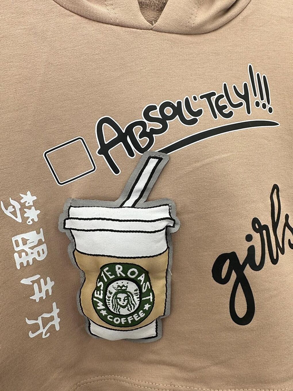 Bej Kız Çocuk Kapüşonlu Coffee Girls SweatShirt-2