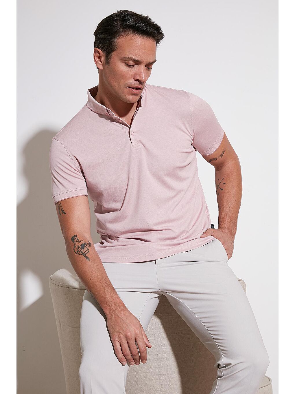 Buratti Pudra-Pembe Pamuklu Slim Fit Polo T Shirt 646R1000