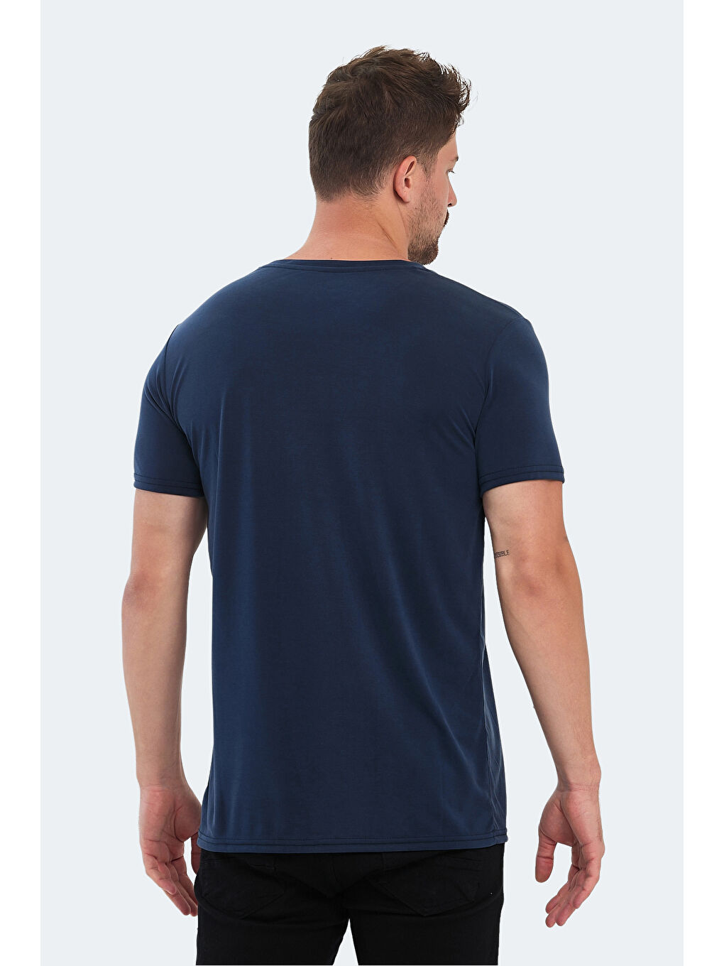 Lacivert Bisiklet Yaka Erkek Tişört-1
