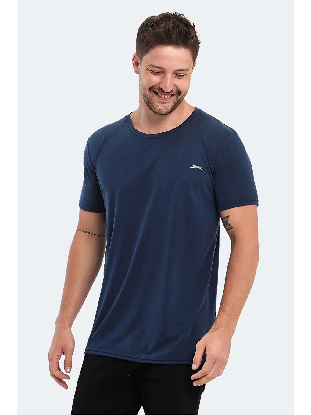 Lacivert Bisiklet Yaka Erkek Tişört-2