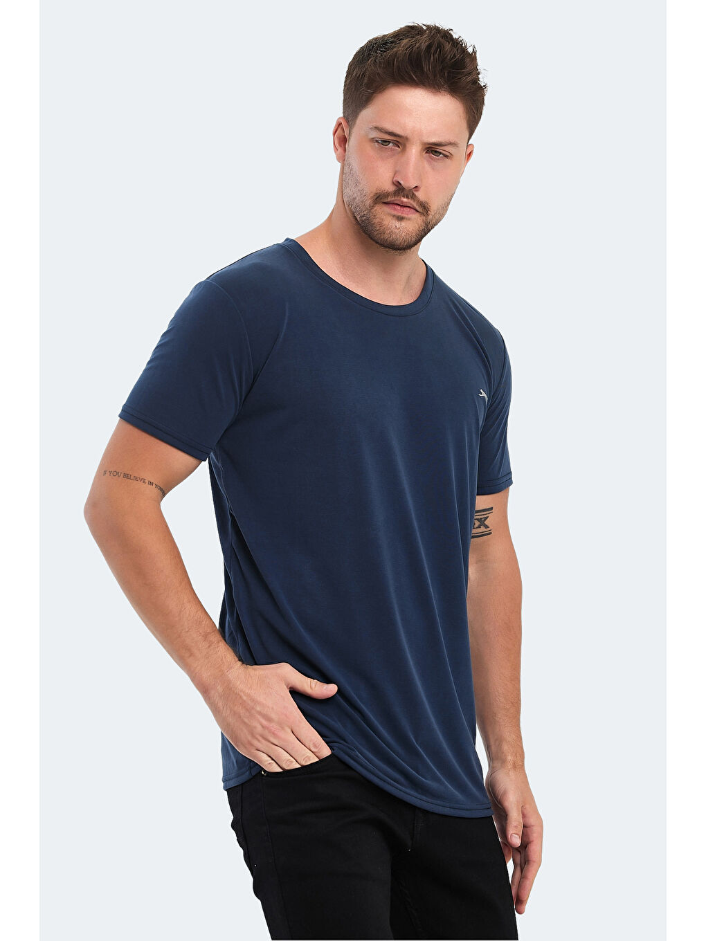 Lacivert Bisiklet Yaka Erkek Tişört-4