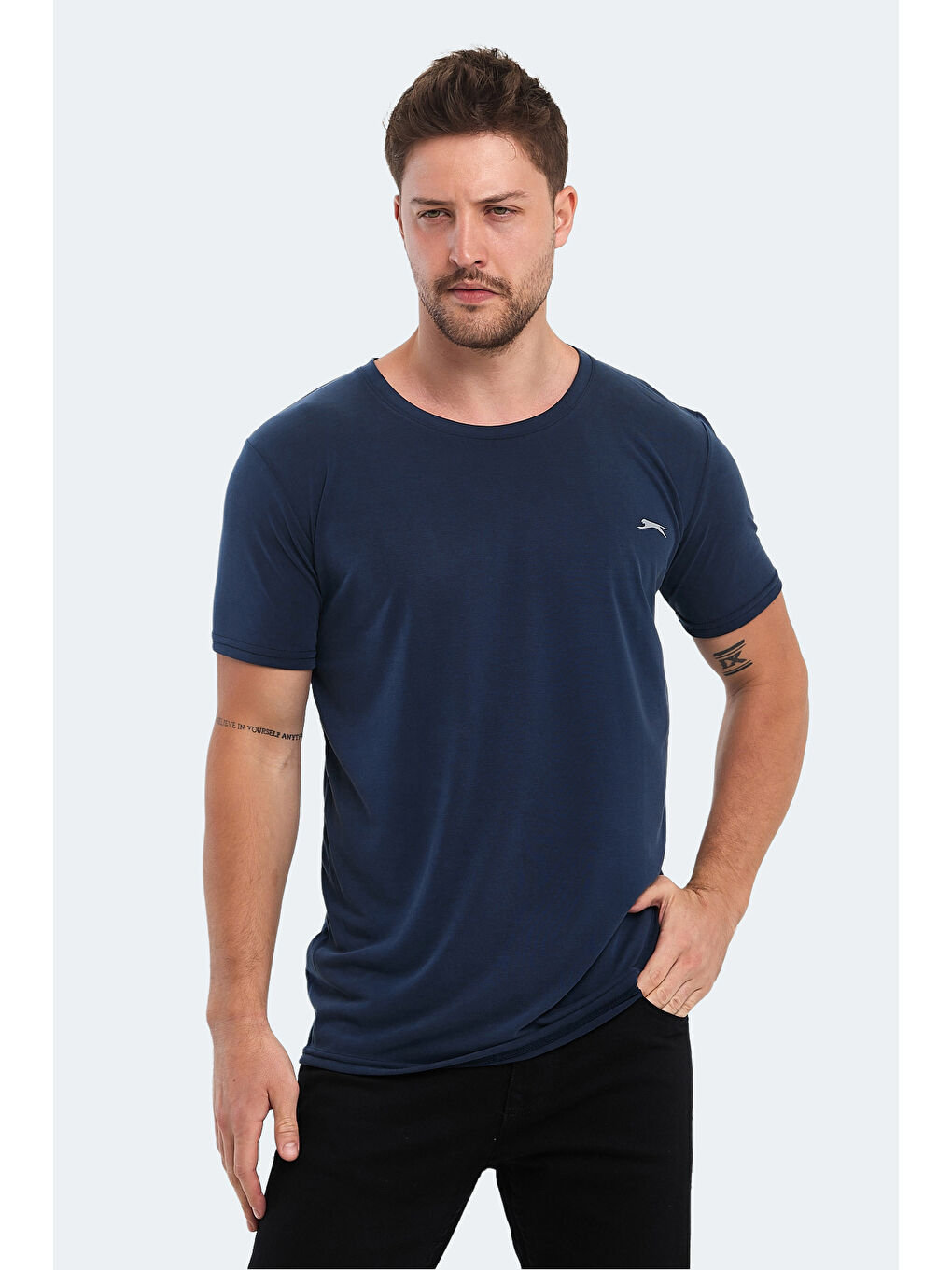 Lacivert Bisiklet Yaka Erkek Tişört-5