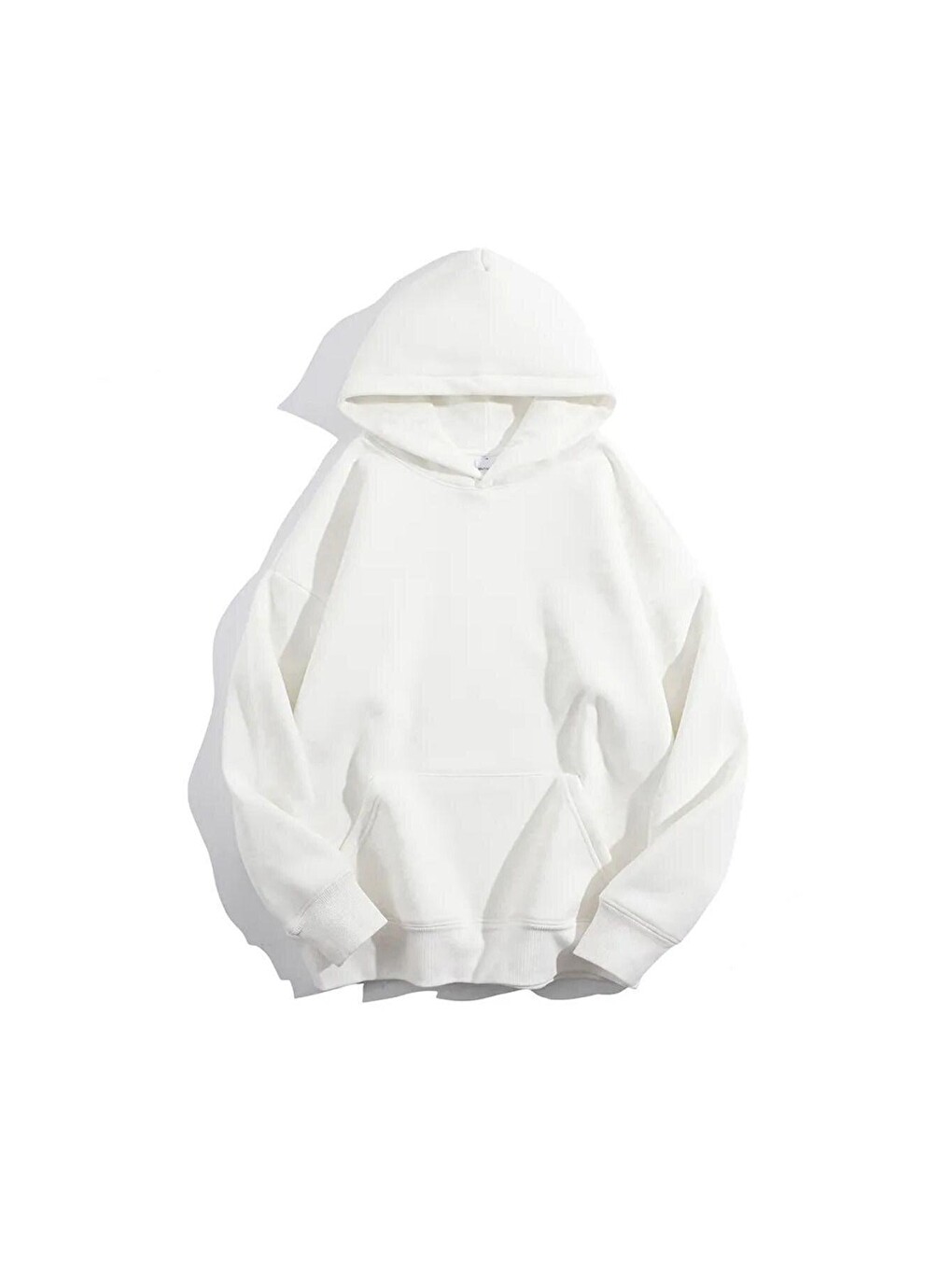 Kadın Beyaz Düz Oversize Kapüşonlu Sweatshirt