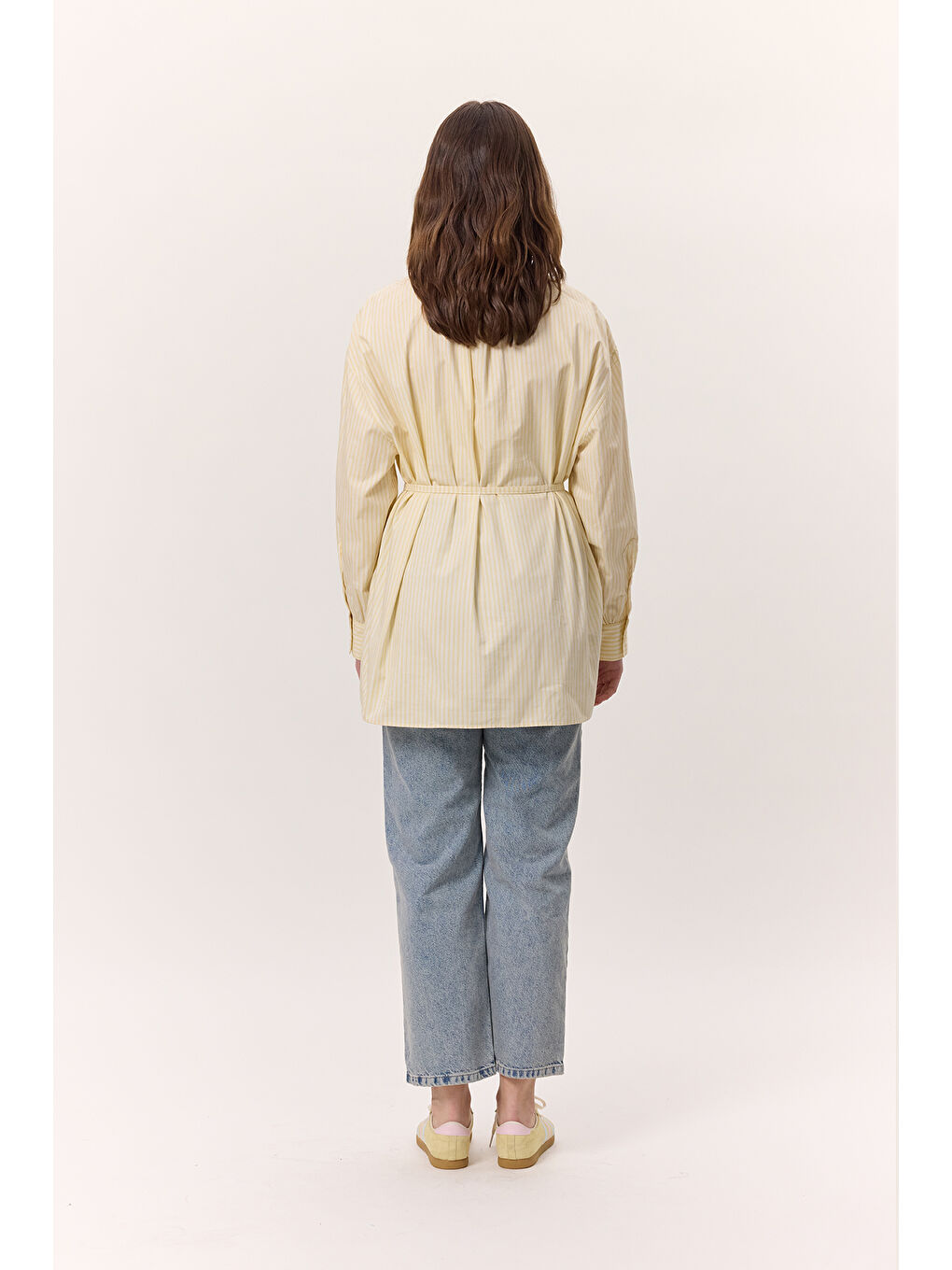 Çizgili Kemerli Gömlek Sarı-7