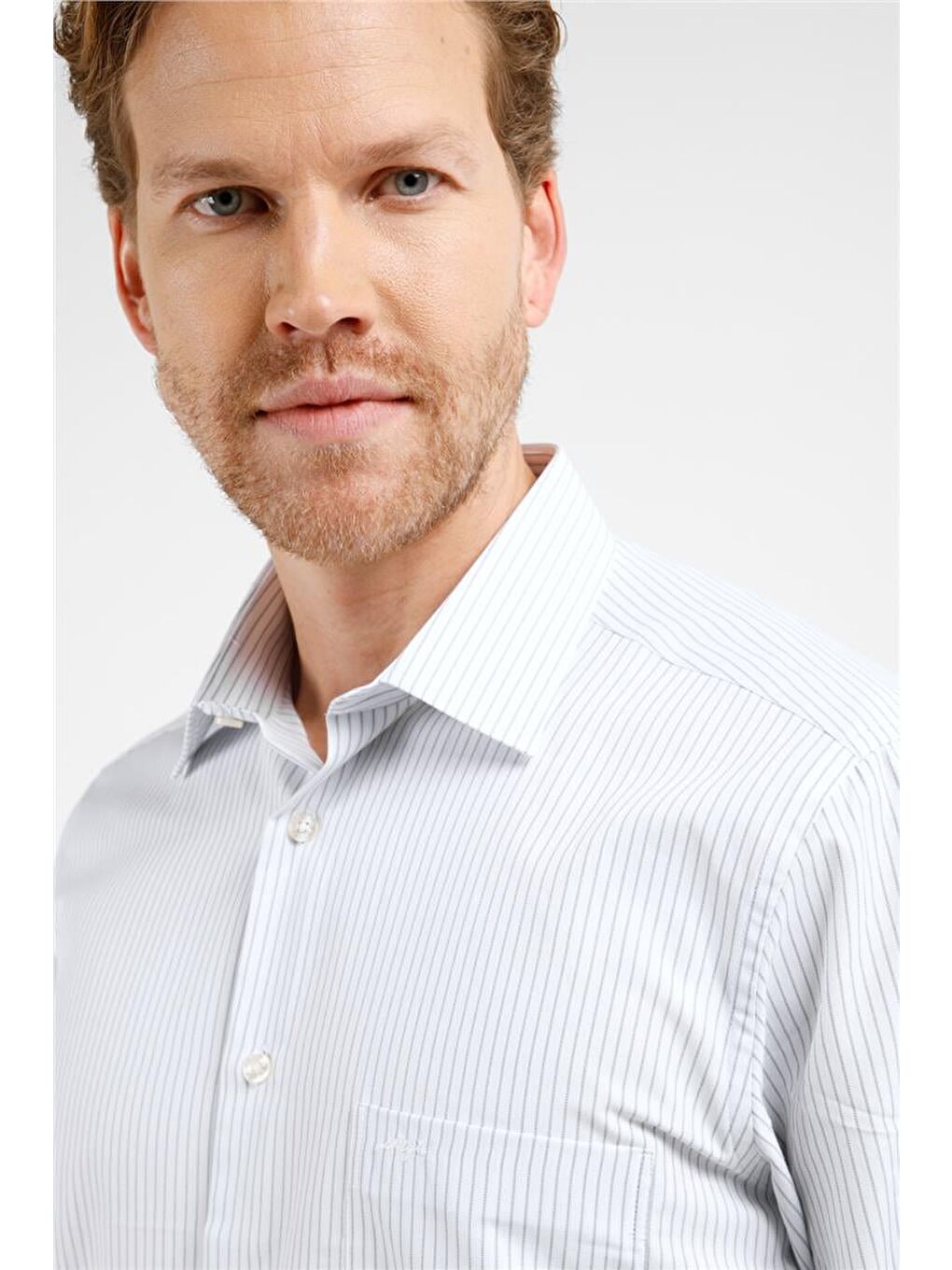 Beyaz - Siyah Çizgili Desen Sert Yaka Uzun Kol Cepli Comfort Fit Pamuklu Gömlek 1004255275-3