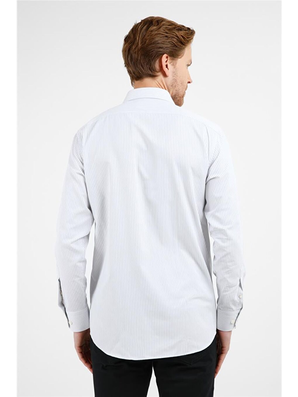Beyaz - Siyah Çizgili Desen Sert Yaka Uzun Kol Cepli Comfort Fit Pamuklu Gömlek 1004255275-4