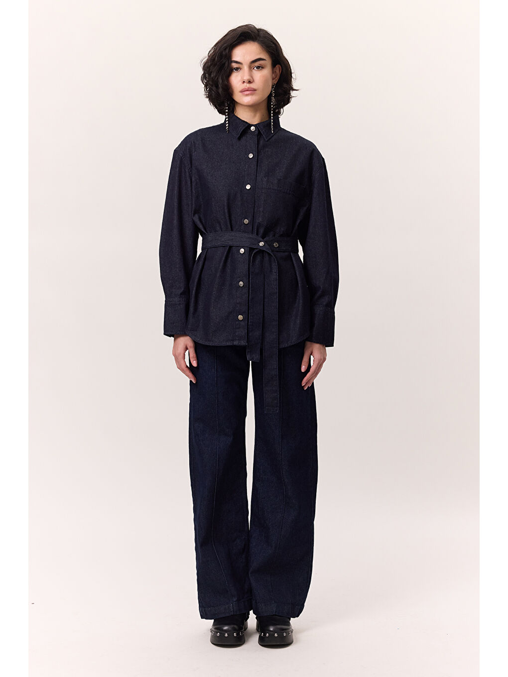 Kemer Detaylı Denım Gömlek Derin Mavi-2