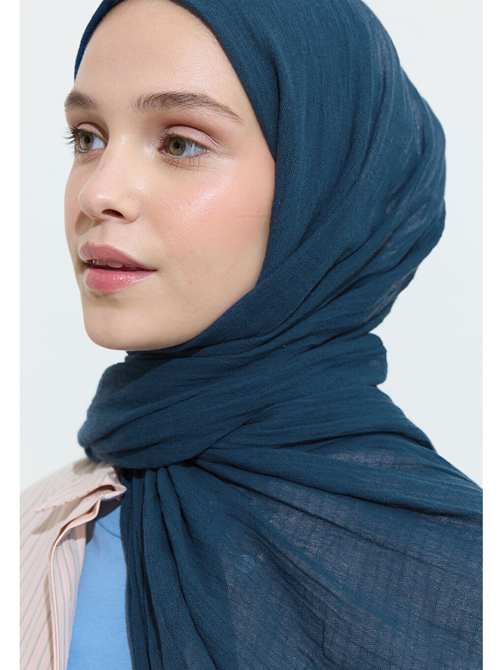 Mavi Blueberry Soda Pamuklu Keten Şal-3