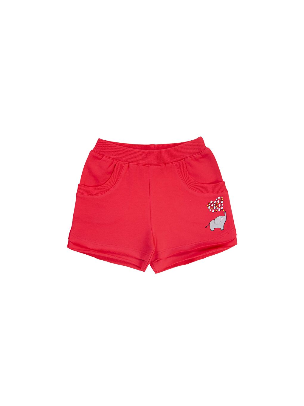 Kırmızı Nar Çiçeği Kız Çocuk İki İplik Fil Baskılı Şort