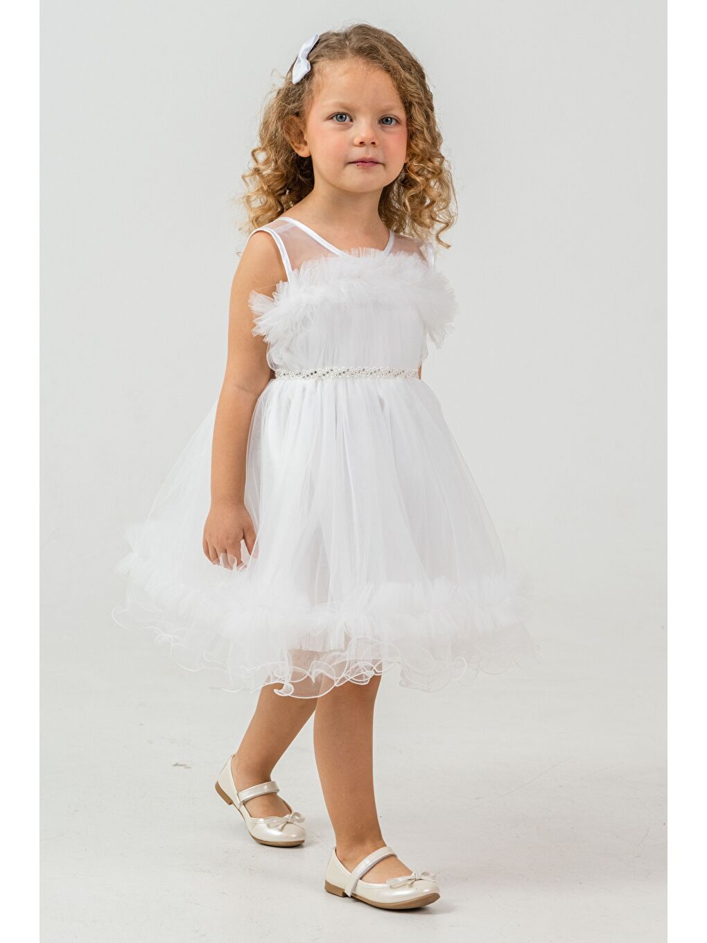 Beyaz Aizona Kız Çocuk Abiye M00782-3