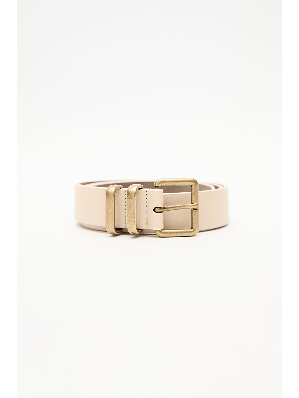 Kare Metal Tokalı Kemer Bej-2