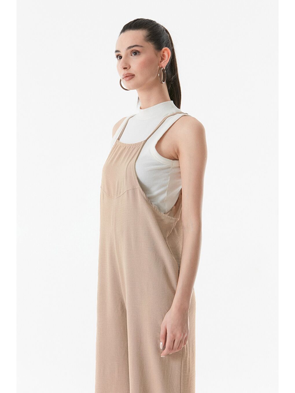 Bej İ̇p Askılı Ayrobin Kumaş Salaş Tulum-2