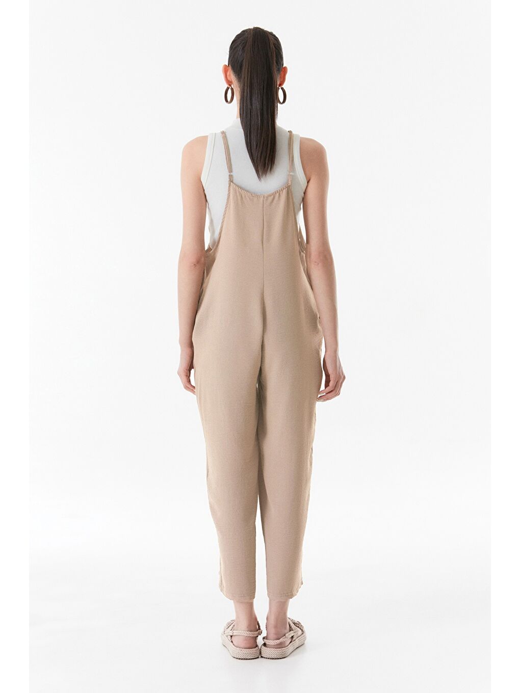 Bej İ̇p Askılı Ayrobin Kumaş Salaş Tulum-3