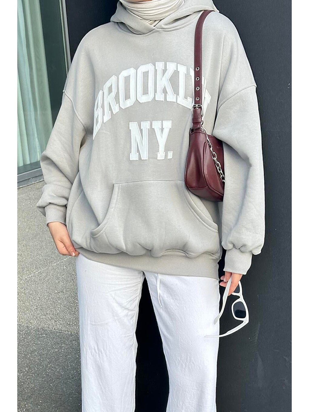 Brooklyn Baskılı Üç İplik Sweat Gri-2