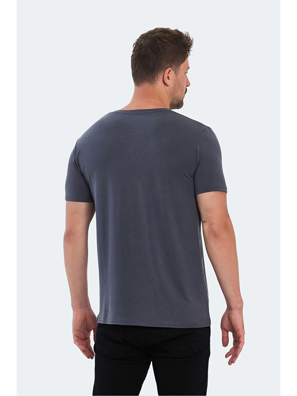 Gri Bisiklet Yaka Erkek Tişört-1