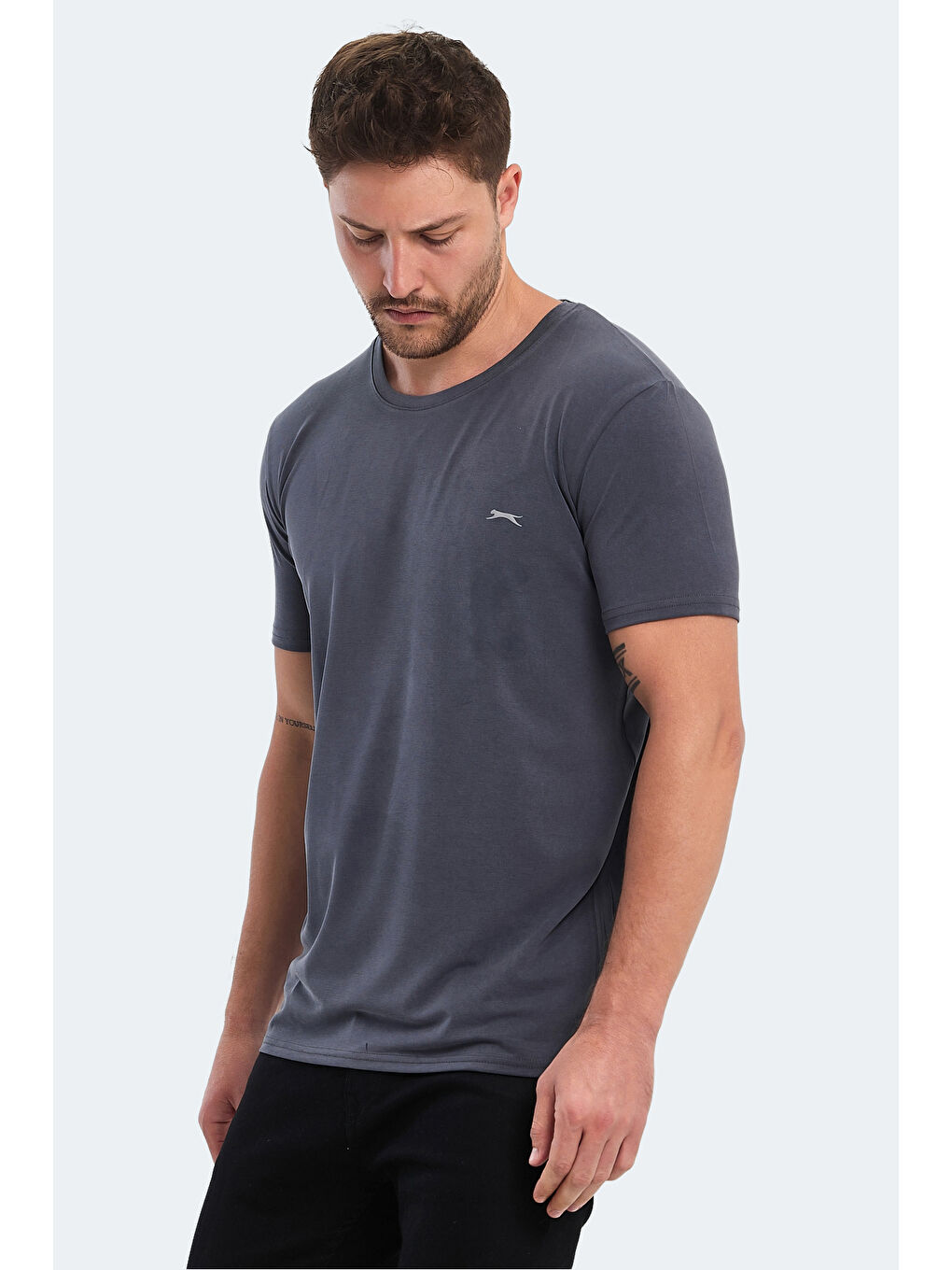 Gri Bisiklet Yaka Erkek Tişört-2