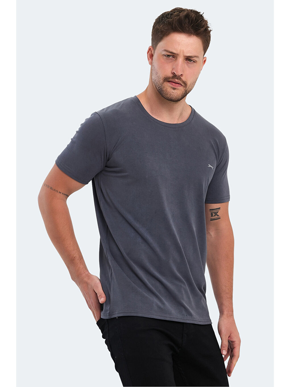 Gri Bisiklet Yaka Erkek Tişört-4