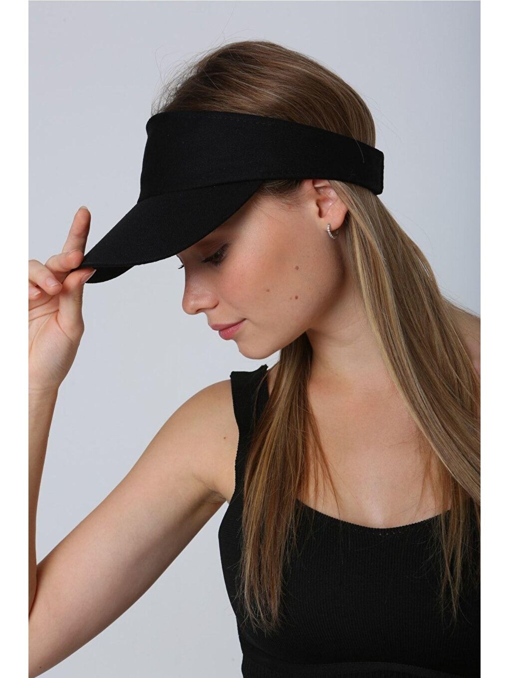 Kadın Vizör - Tenisçi - Golf / Siperlik Siyah Şapka Spk13-4