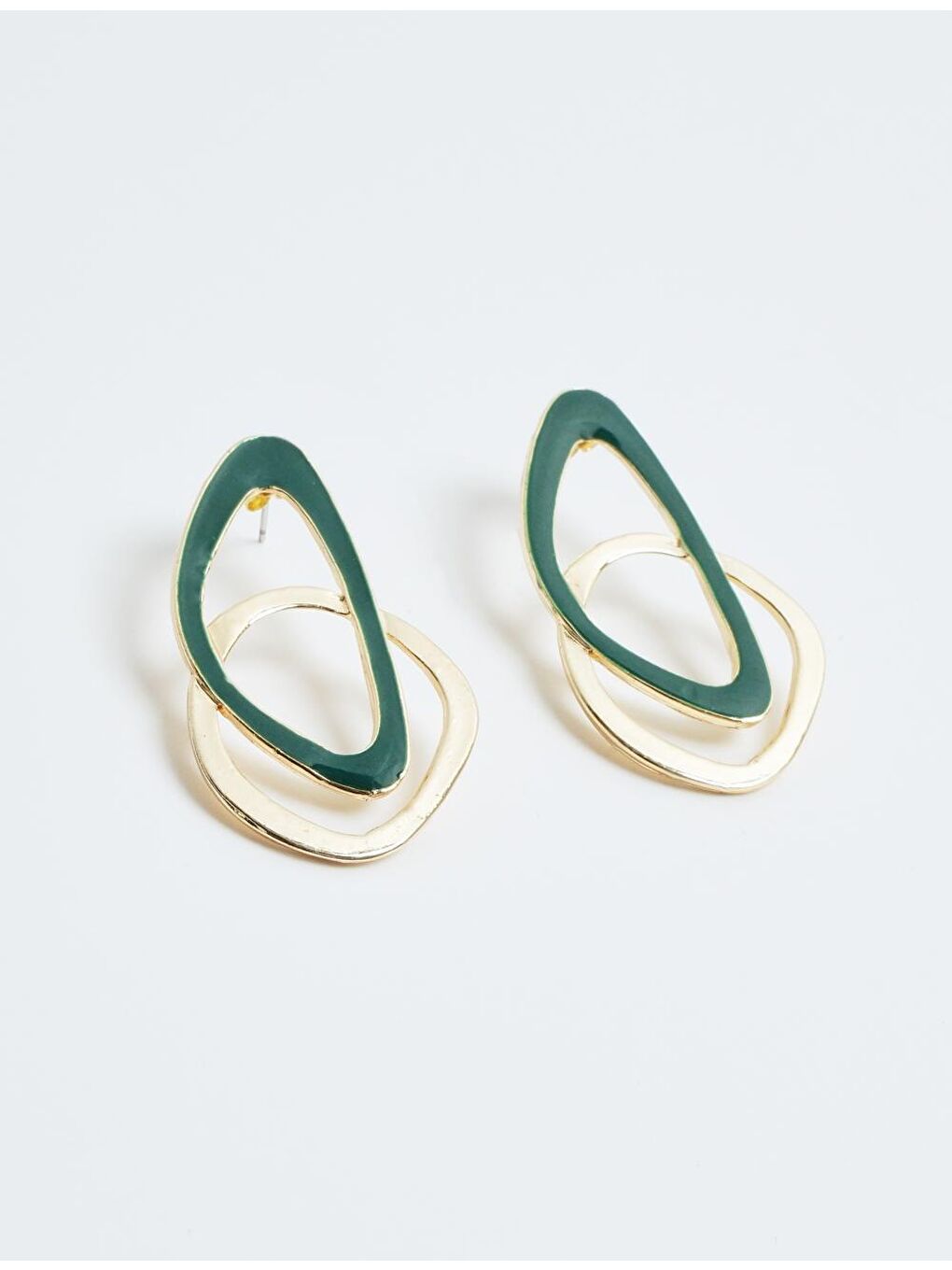 Koyu Yeşil Geometrik Figürlü Halka Küpe