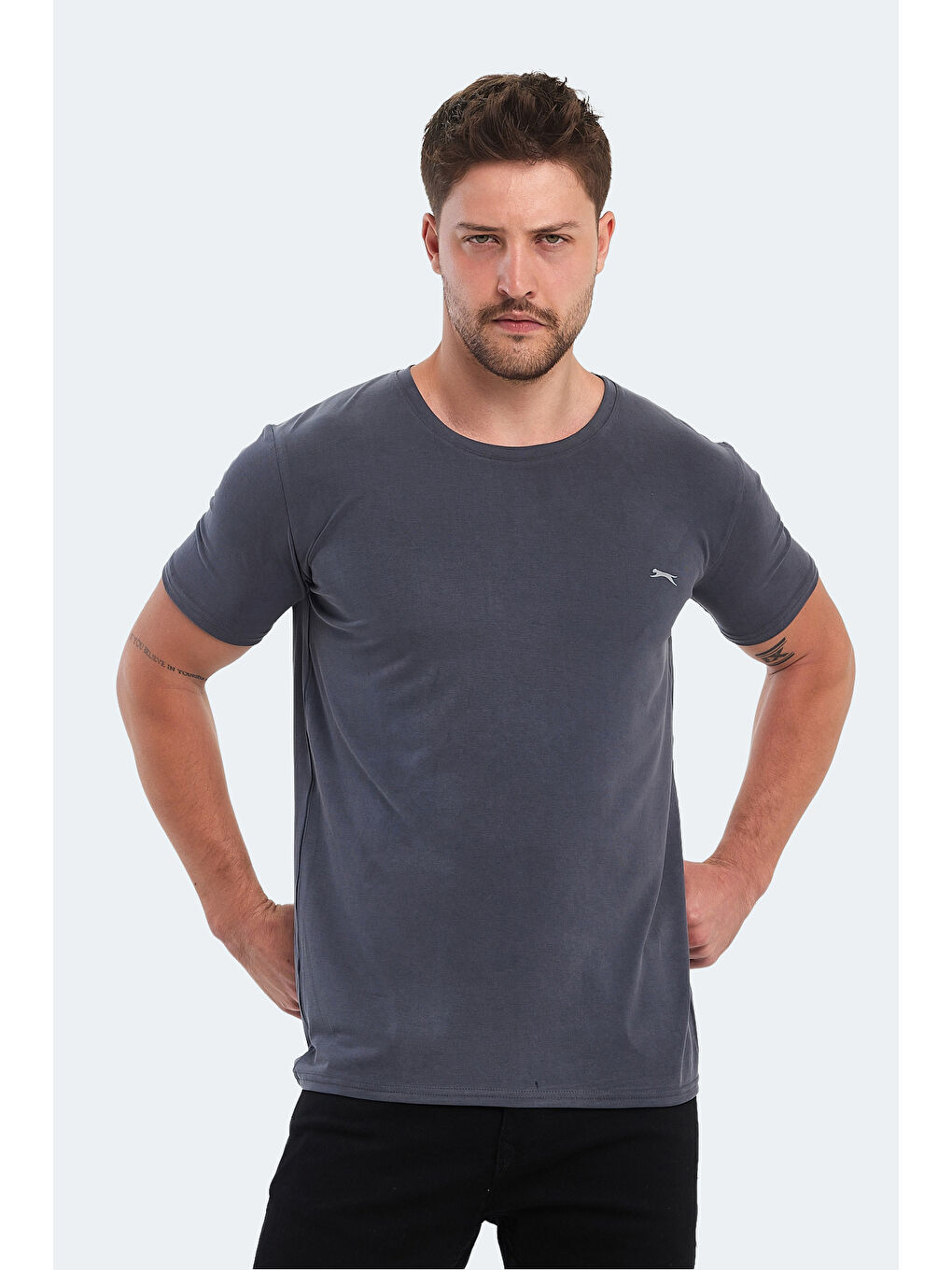 Gri Bisiklet Yaka Erkek Tişört-5