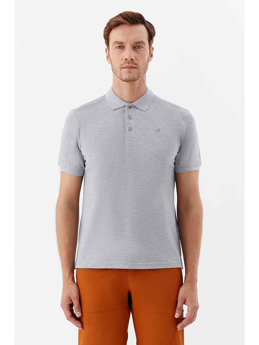 Gri Melanj Regular Fit %100 Pamuklu Polo Yaka Tişört
