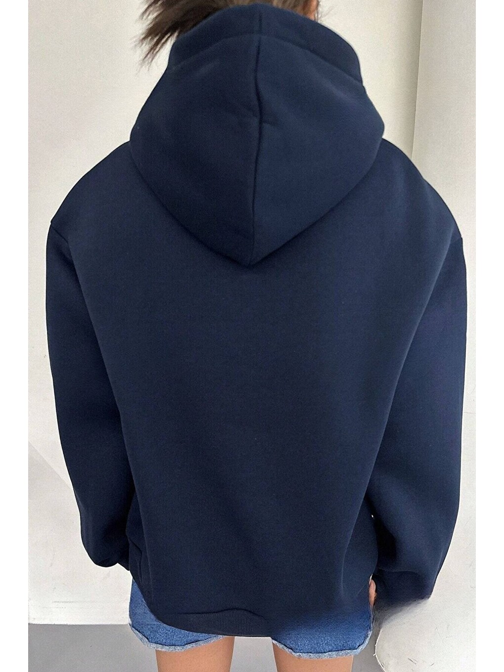 Kadın Lacivert Mod 1984 Baskılı Oversize Kapüşonlu Sweatshirt Hoodie-1